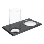 Keuco Edition 400 - Doppelhalter mit Glas und Seifenschalen-Set schwarzchrom gebürstet / klar / matt