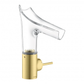 AXOR Starck V - Single Lever Basin Mixer 140 with glass spout with non-closable drain valve brushed brass