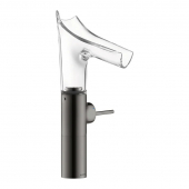 AXOR Starck V - Single Lever Basin Mixer 220 with glass spout with non-closable drain valve polished black chrome