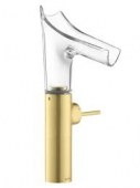 AXOR Starck V - Single Lever Basin Mixer 220 with glass spout with non-closable drain valve brushed brass