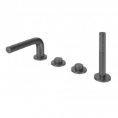 Keuco Edition 400 - 4-hole deck-mounted bathtub fitting with 2 outlets brushed black chrome