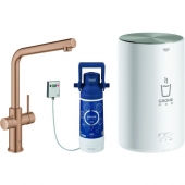 GROHE Red Duo - Starter kit with single lever kitchen mixer DUO L-spout with Boiler M-Size warm sunset geborsteld