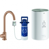 GROHE Red Mono - Starter kit with single lever kitchen mixer DUO C-spout with Boiler M-Size warm sunset geborsteld
