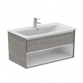 Ideal Standard Connect Air - Wastafelonderbouw with 1 drawer & 1 basin cut-out 1000x517x440mm grey oak/matt white / grey oak decor
