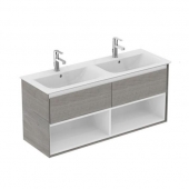 Ideal Standard Connect Air - Wastafelonderbouw with 2 drawers & 2 basin cut-outs 1200x517x440mm grey oak/matt white / grey oak decor
