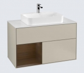 Villeroy & Boch Finion - Wastafelonderbouw with 2 pull-out compartments 1000x603x501mm glass, white/walnut
