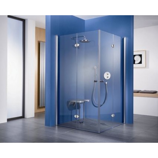HSK - Corner entry with folding hinged door, 01 Alu silver matt 750/900 x 1850 mm, 100 Glasses art center