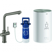 GROHE Red Duo - Starter kit with single lever kitchen mixer DUO L-spout with Boiler M-Size børstet hard graphite