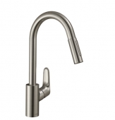 hansgrohe Focus - Single lever kitchen mixer with pull-out spray stainless steel finish