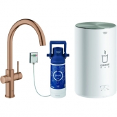GROHE Red Duo - Starter kit with single lever kitchen mixer DUO C-spout with Boiler M-Size borstad warm sunset