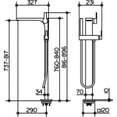 Keuco Edition 11 - Floorstanding Single Lever Bathtub Mixer med 2 konsumenter borstad nickel