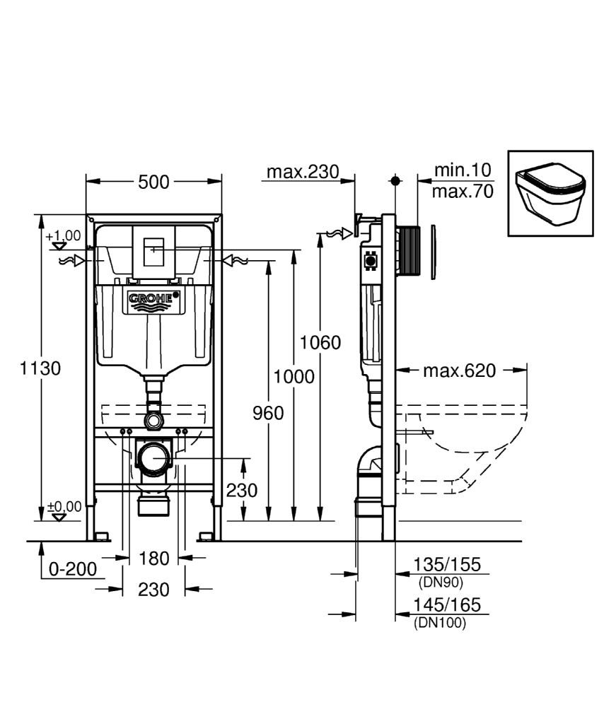 Grohe Rapid Sl Mounting Element For Wall Hung Wc 113 Cm 3 In 1 Set