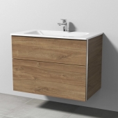 Sanipa 3way - Vanity Unit with washbasin with 2 drawers 800x582x487mm kansas oak/kansas oak