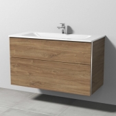 Sanipa 3way - Vanity Unit with washbasin with 2 drawers 1000x582x487mm kansas oak/kansas oak