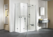 HSK - Corner entry with folding hinged door and fixed element 01 aluminum silver matt 1400/900 x 1850 mm, 54 Chinchilla