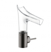AXOR Starck V - Single Lever Basin Mixer 140 with glass spout with non-closable drain valve polished black chrome