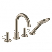 AXOR Uno - 4-hole rim-mounted Bathtub Mixer with 2 outlets brushed nickel