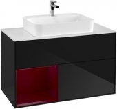 Villeroy & Boch Finion - LED-Waschtischunterschrank 1000x603x501mm schwarz glänzend/pfingstrose matt