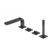 Keuco Edition 11 - 4-hole deck-mounted bathtub fitting with 2 outlets brushed black chrome