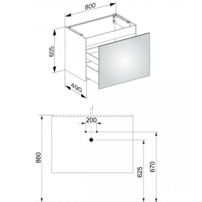 Keuco X-Line - Waschtischunterschrank 1 Front-Auszug weiß/Glas weiß 800x605x490mm