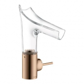 AXOR Starck V - Single Lever Basin Mixer 140 with glass spout with non-closable drain valve polished red gold