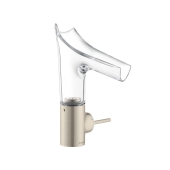 AXOR Starck V - Single Lever Basin Mixer 140 with glass spout with non-closable drain valve brushed nickel