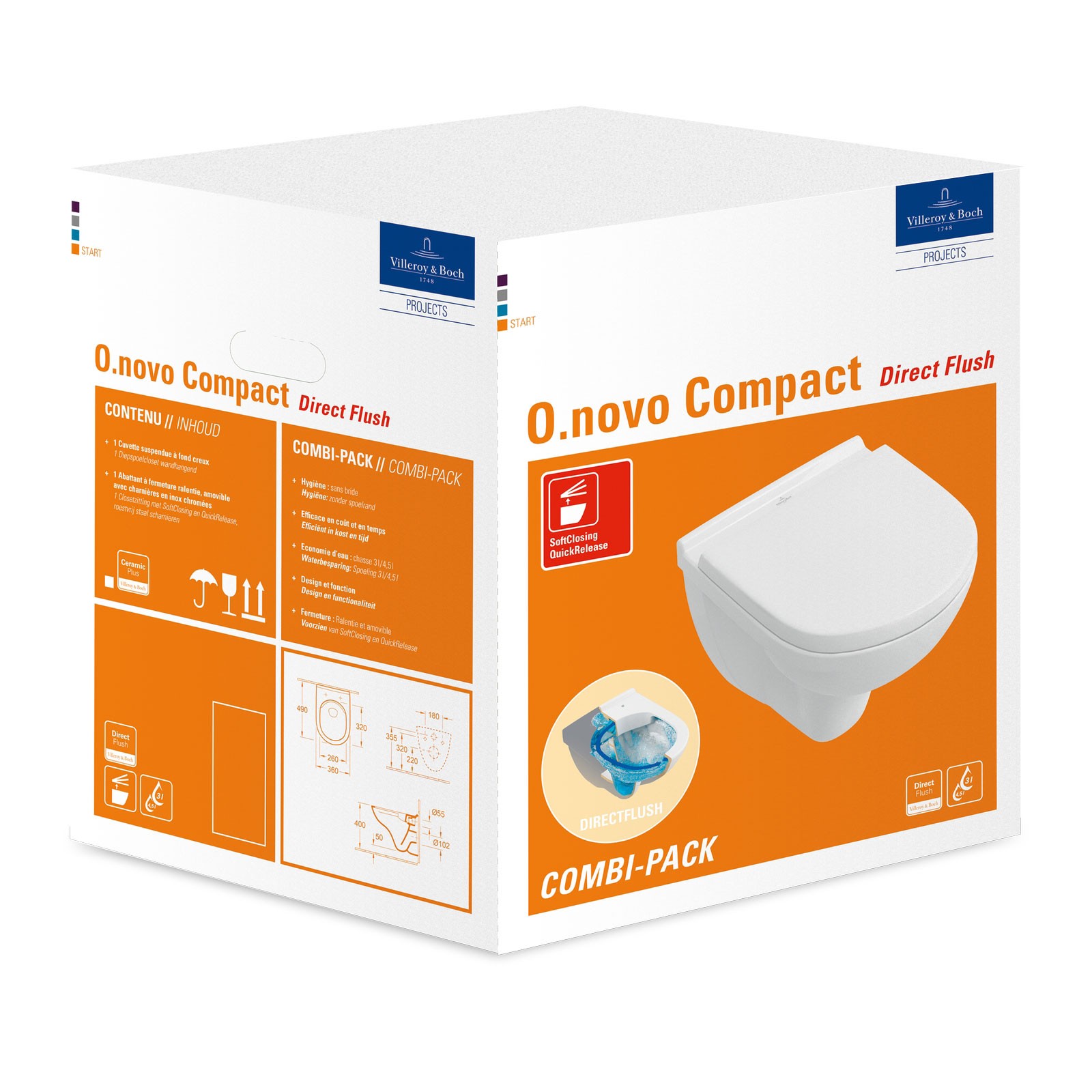 Villeroy & Boch O.novo Wand-Tiefspül-WC Compact SET mit DirectFlush ... Villeroy & Boch O.novo Wand-Tiefspül-WC Compact SET mit DirectFlush ...